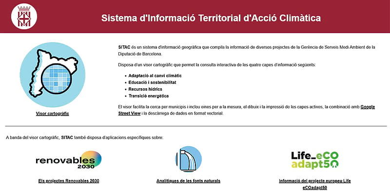 Pàgina d'inici del web del SITAC