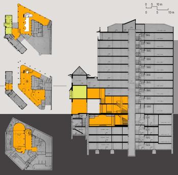 Espais públic a l'edifici de F. Correa. Elaboració Ramon Graus, Helena Martín Nieva.