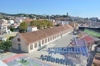 Vista aèria nau Floris. Arxiu fotogràfic del Centre de Documentació del CRT – Escola de Teixits. Autor: Òscar Figuerola